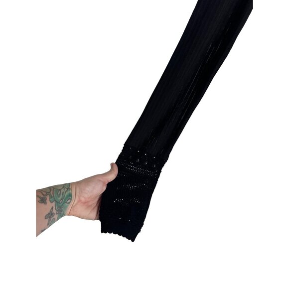 Free People Colette pointelle‎ detail sweater embroidered cuff black size M - Picture 3 of 7